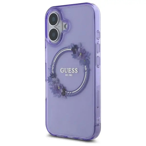 Guess IML Flowers Wreath MagSafe iPhone 16 Case - Purple - Cell phone cases and covers<<<HurtelXML