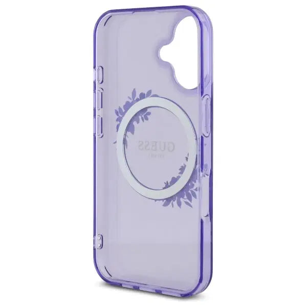 Guess IML Flowers Wreath MagSafe iPhone 16 Case - Purple - Cell phone cases and covers<<<HurtelXML