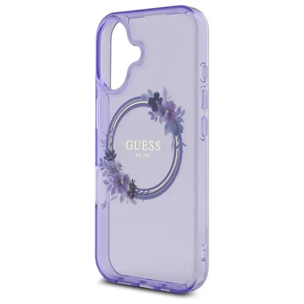 Guess IML Flowers Wreath MagSafe iPhone 16 Case - Purple - Cell phone cases and covers<<<HurtelXML