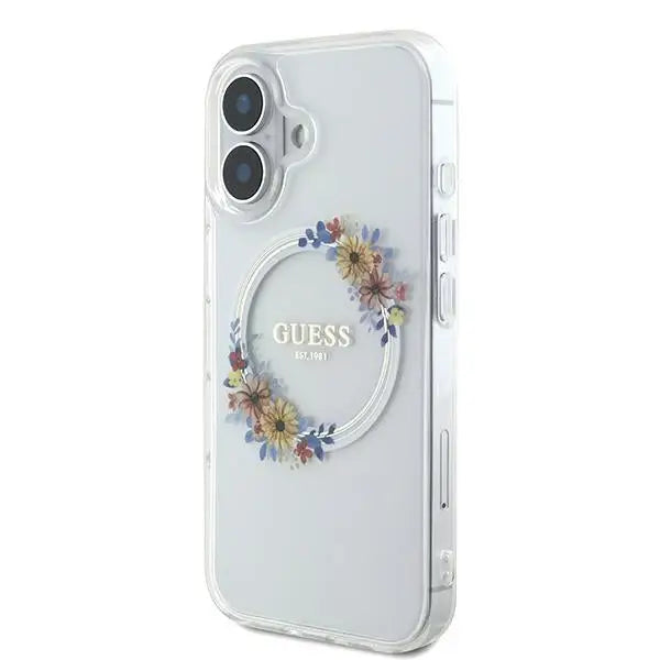 Guess IML Flowers Wreath MagSafe iPhone 16 Plus Case - Clear - Cell phone cases and covers<<<HurtelXML
