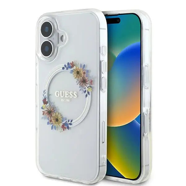 Guess IML Flowers Wreath MagSafe iPhone 16 Plus Case - Clear - Cell phone cases and covers<<<HurtelXML