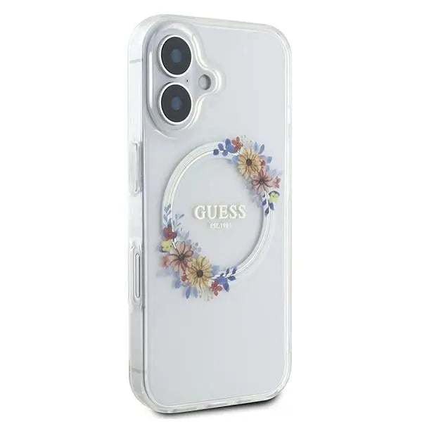 Guess IML Flowers Wreath MagSafe iPhone 16 Plus Case - Clear - Cell phone cases and covers<<<HurtelXML