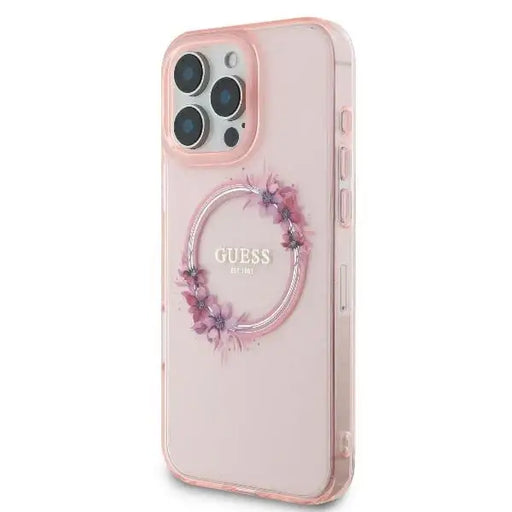Guess IML Flowers Wreath MagSafe iPhone 16 Pro Case - Pink - Cell phone cases and covers<<<HurtelXML