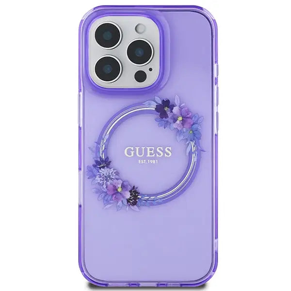 Guess IML Flowers Wreath MagSafe iPhone 16 Pro Case - Purple - Cell phone cases and covers<<<HurtelXML