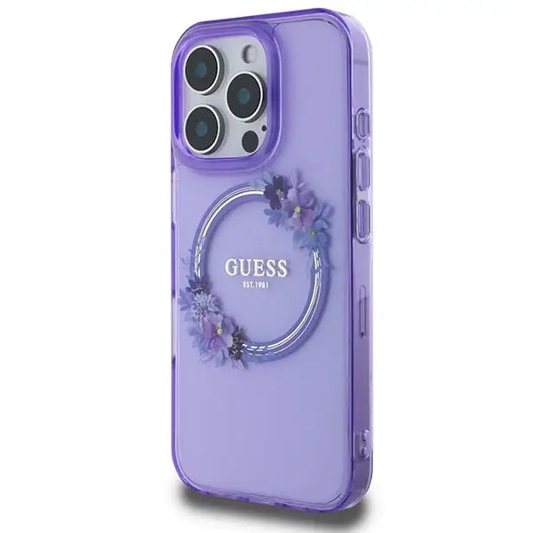 Guess IML Flowers Wreath MagSafe iPhone 16 Pro Case - Purple - Cell phone cases and covers<<<HurtelXML