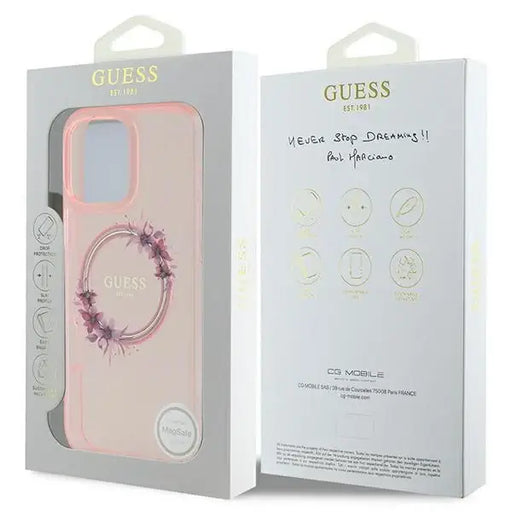 Guess IML Flowers Wreath MagSafe iPhone 16 Pro Max Case - Pink - Cell phone cases and covers<<<HurtelXML