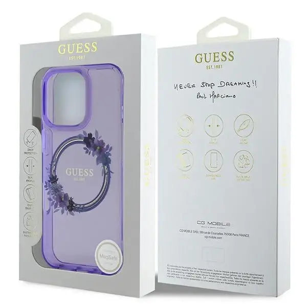 Guess IML Flowers Wreath MagSafe iPhone 16 Pro Max Case - Purple - Cell phone cases and covers<<<HurtelXML