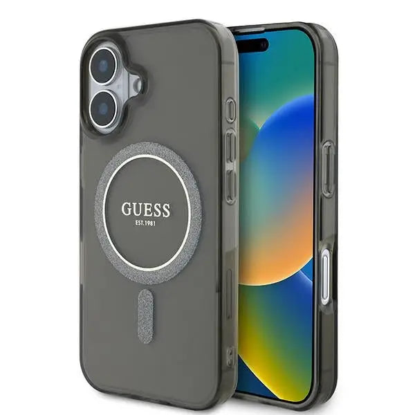 Guess IML Glitter Circle MagSafe case for iPhone 16 - black - Cell phone cases and covers<<<HurtelXML