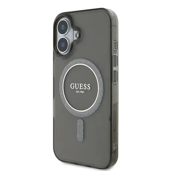 Guess IML Glitter Circle MagSafe case for iPhone 16 - black - Cell phone cases and covers<<<HurtelXML