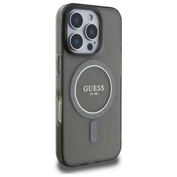 Guess IML Glitter Circle MagSafe case for iPhone 16 Pro - black - Cell phone cases and covers<<<HurtelXML