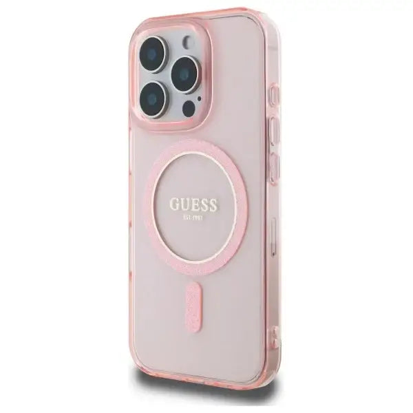 Guess IML Glitter Circle MagSafe case for iPhone 16 Pro Max - pink - Cell phone cases and covers<<<HurtelXML