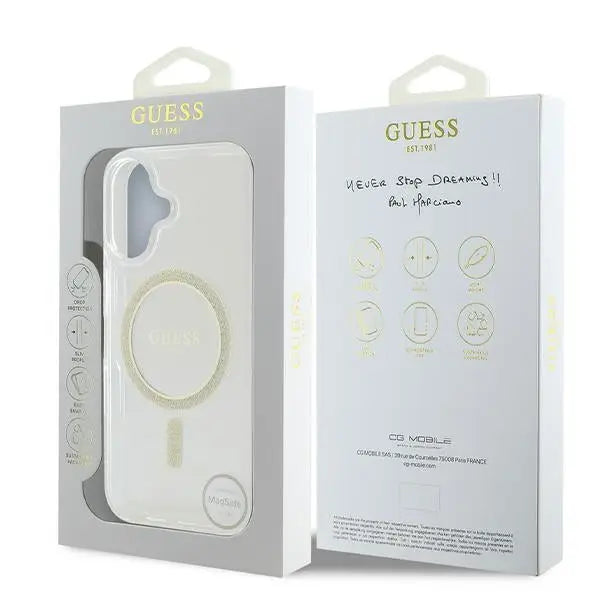 Guess IML Glitter Circle MagSafe iPhone 16 Case - Clear - Cell phone cases and covers<<<HurtelXML