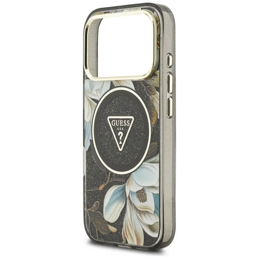 Guess IML Glitter Flowers Triangle MagSafe case for iPhone 17 Pro - black - Cell phone cases and covers<<<HurtelXML
