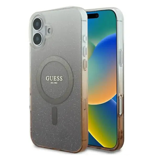 Guess IML Glitter Gradient MagSafe iPhone 16 Case - Brown - Cell phone cases and covers<<<HurtelXML