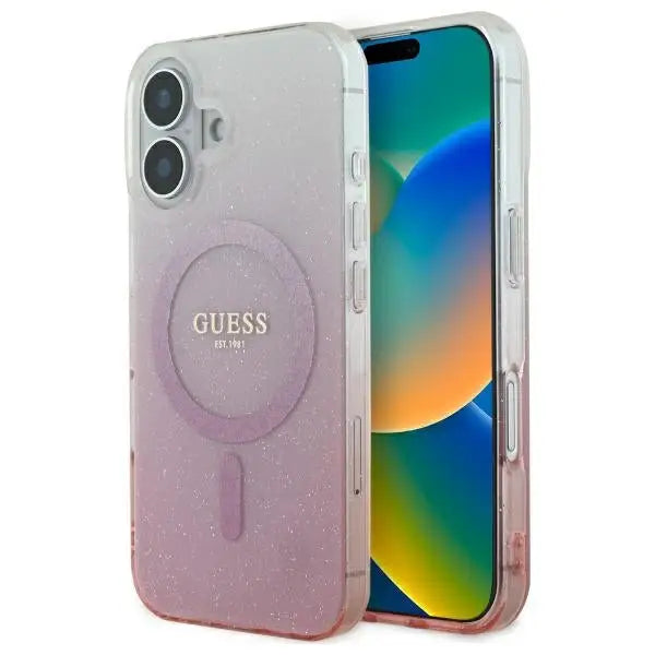 Guess IML Glitter Gradient MagSafe iPhone 16 Case - Pink - Cell phone cases and covers<<<HurtelXML