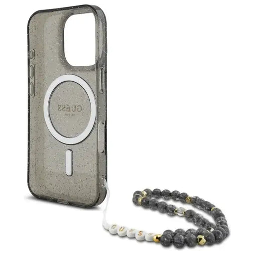 Guess IML Glitter With Pearl Strap MagSafe case for iPhone 16 Pro - black - Cell phone cases and covers<<<HurtelXML