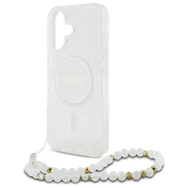 Guess IML Glitter With Pearl Strap MagSafe iPhone 16 Case - Clear - Cell phone cases and covers<<<HurtelXML