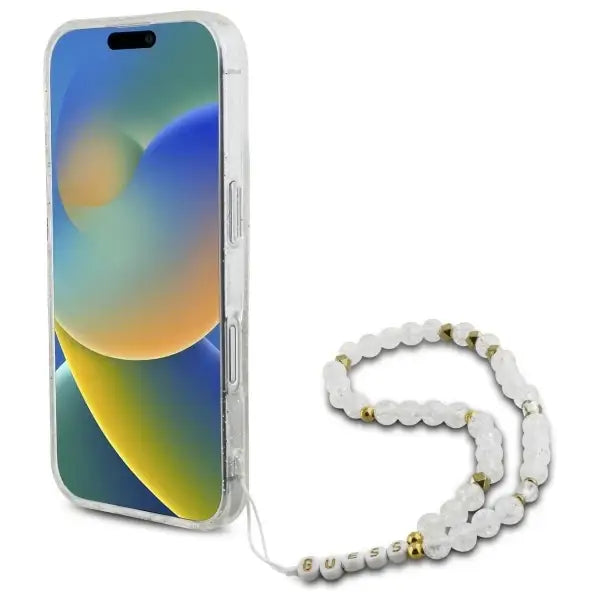 Guess IML Glitter With Pearl Strap MagSafe iPhone 16 Case - Clear - Cell phone cases and covers<<<HurtelXML