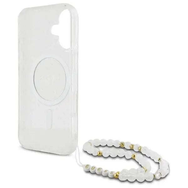 Guess IML Glitter With Pearl Strap MagSafe iPhone 16 Case - Clear - Cell phone cases and covers<<<HurtelXML