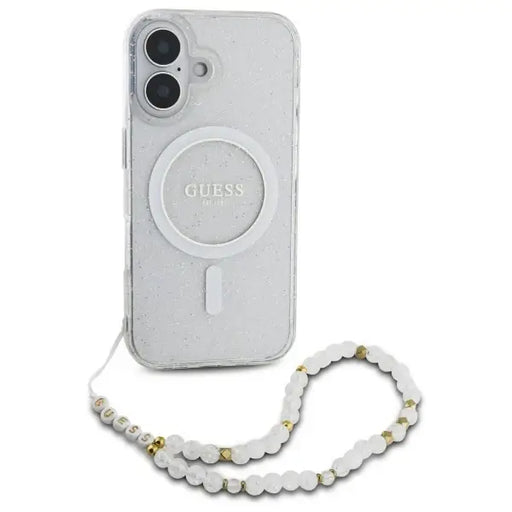 Guess IML Glitter With Pearl Strap MagSafe iPhone 16 Case - Clear - Cell phone cases and covers<<<HurtelXML
