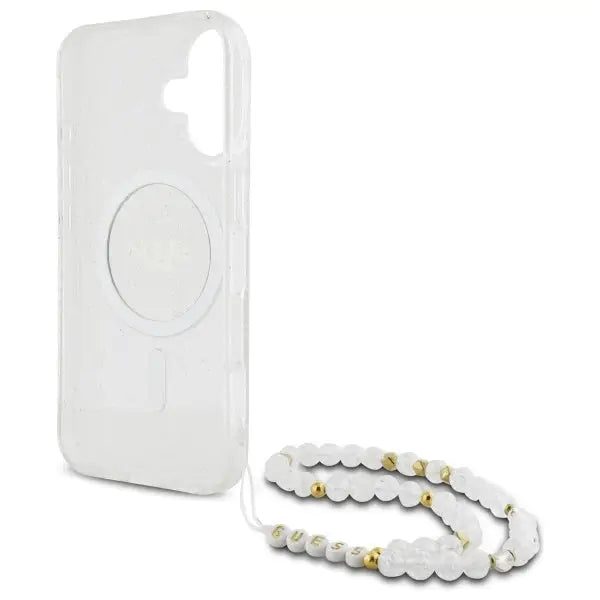 Guess IML Glitter With Pearl Strap MagSafe iPhone 16 Plus Case - Clear - Cell phone cases and covers<<<HurtelXML