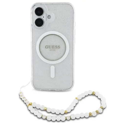 Guess IML Glitter With Pearl Strap MagSafe iPhone 16 Plus Case - Clear - Cell phone cases and covers<<<HurtelXML