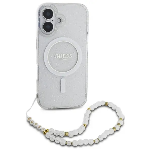 Guess IML Glitter With Pearl Strap MagSafe iPhone 16 Plus Case - Clear - Cell phone cases and covers<<<HurtelXML