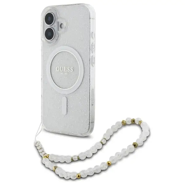 Guess IML Glitter With Pearl Strap MagSafe iPhone 16 Plus Case - Clear - Cell phone cases and covers<<<HurtelXML