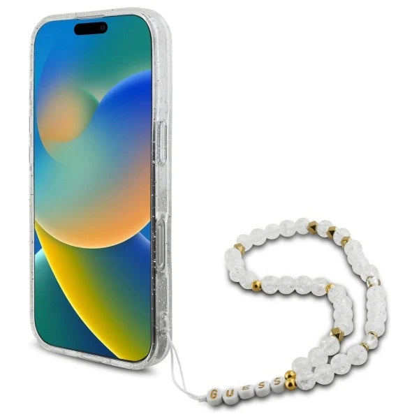 Guess IML Glitter With Pearl Strap MagSafe iPhone 16 Pro Case - Clear - Cell phone cases and covers<<<HurtelXML