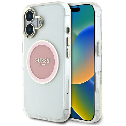 Guess IML Metal Colored Circle Classic Logo MagSafe iPhone 16 Case - Pink - Cell phone cases and covers<<<HurtelXML