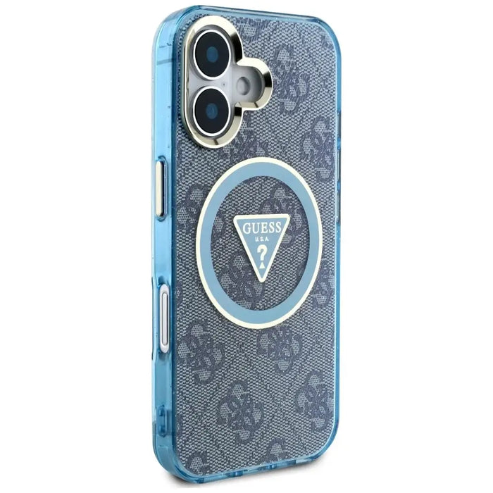 Guess IML Metal Glitter 4G Circle Triangle MagSafe Case for iPhone 16 - Blue - Cell phone cases and covers<<<HurtelXML