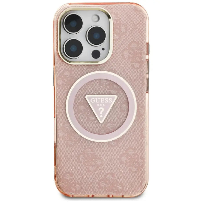 Guess IML Metal Glitter 4G Circle Triangle MagSafe Case for iPhone 16 Pro Max - Pink - Cell phone cases