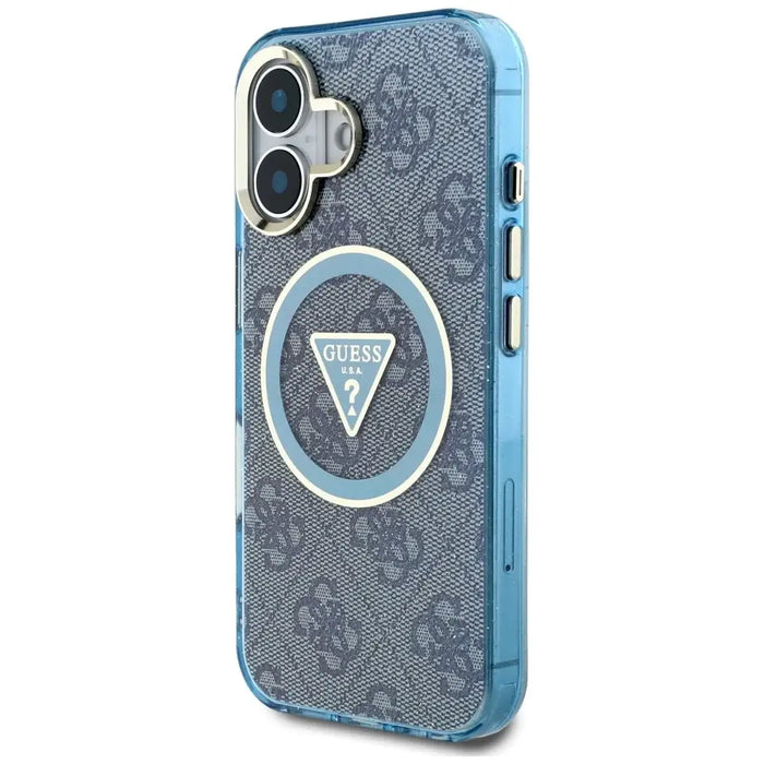 Guess IML Metal Glitter 4G Circle Triangle MagSafe Case for iPhone 16 - Blue - Cell phone cases and covers<<<HurtelXML