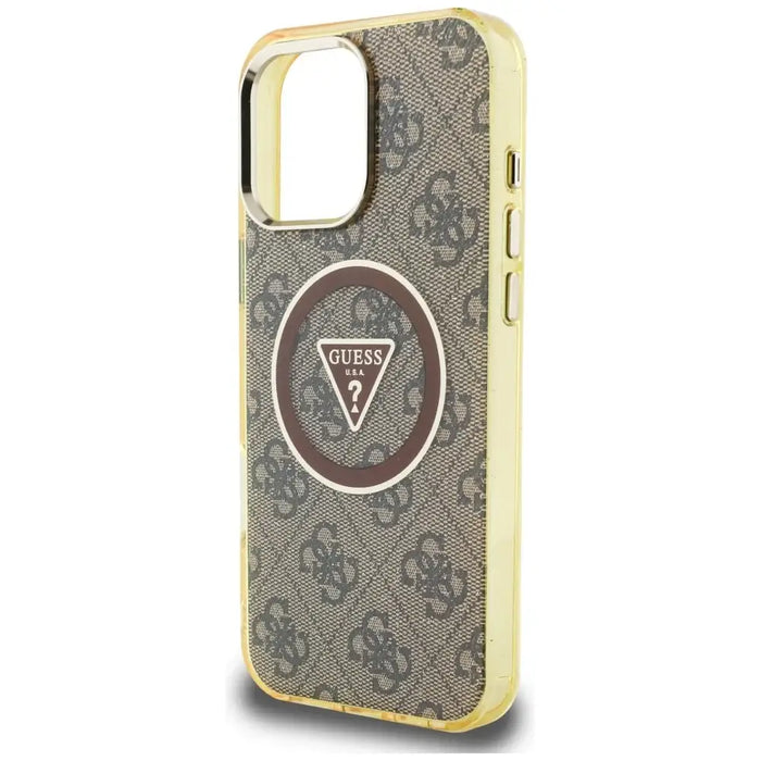 Guess IML Metal Glitter 4G Circle Triangle MagSafe Case for iPhone 16 Pro Max - Brown - Cell phone cases