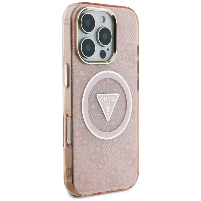 Guess IML Metal Glitter 4G Circle Triangle MagSafe Case for iPhone 16 Pro Max - Pink - Cell phone cases