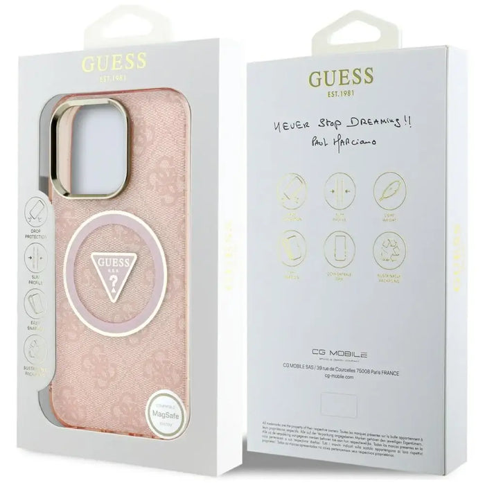 Guess IML Metal Glitter 4G Circle Triangle MagSafe Case for iPhone 16 Pro - Pink - Cell phone cases