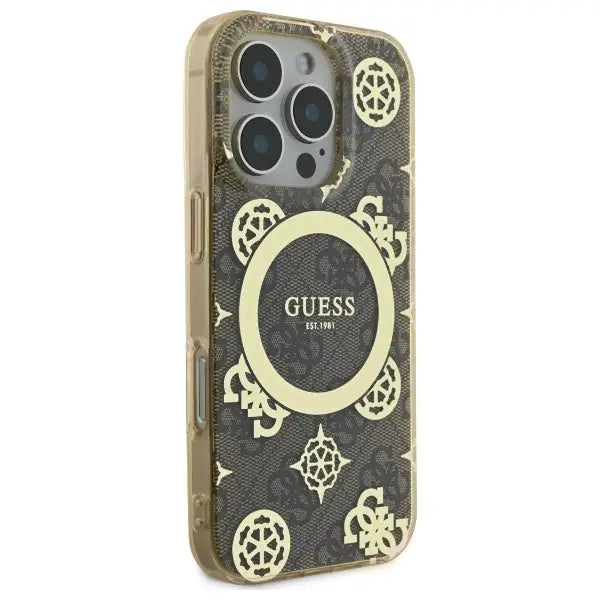 Guess IML Peony On 4G Background MagSafe Case for iPhone 16 Pro - Brown - Cell phone cases and covers<<<HurtelXML