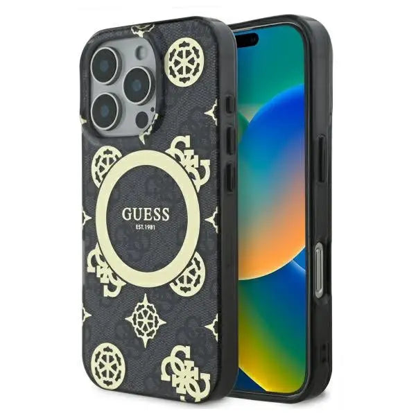 Guess IML Peony On 4G Background MagSafe Case for iPhone 16 Pro Max - Black - Cell phone cases and covers<<<HurtelXML