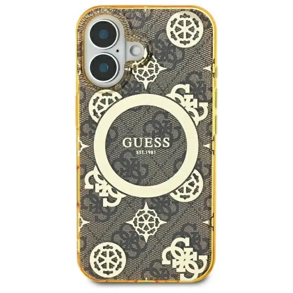 Guess IML Peony On 4G Background MagSafe iPhone 16 Case - Brown - Cell phone cases and covers<<<HurtelXML