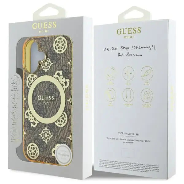 Guess IML Peony On 4G Background MagSafe iPhone 16 Case - Brown - Cell phone cases and covers<<<HurtelXML