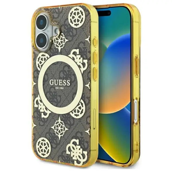 Guess IML Peony On 4G Background MagSafe iPhone 16 Case - Brown - Cell phone cases and covers<<<HurtelXML