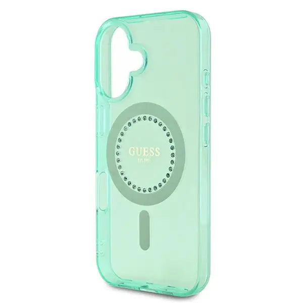 Guess IML Rhinestones MagSafe iPhone 16 Case - Green - Cell phone cases and covers<<<HurtelXML