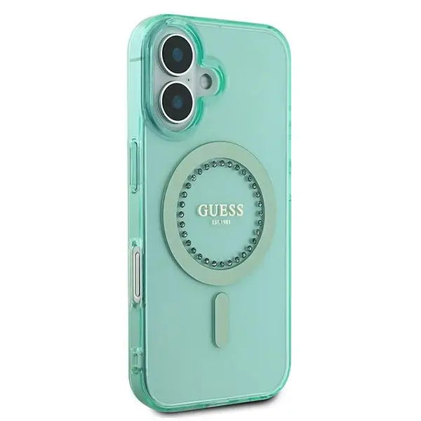 Guess IML Rhinestones MagSafe iPhone 16 Case - Green - Cell phone cases and covers<<<HurtelXML