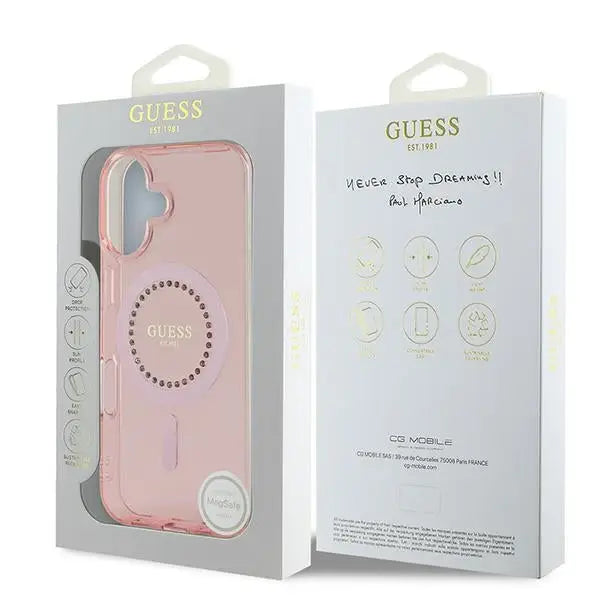 Guess IML Rhinestones MagSafe iPhone 16 Case - Pink - Cell phone cases and covers<<<HurtelXML