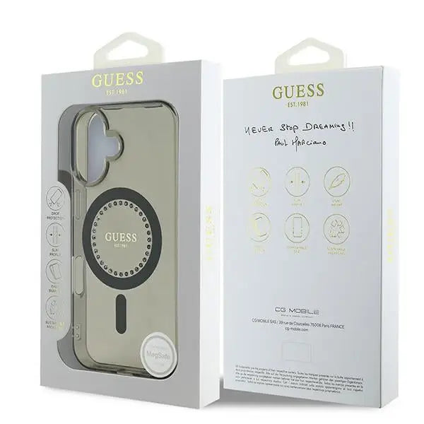 Guess IML Rhinestones MagSafe iPhone 16 Plus Case - Black - Cell phone cases and covers<<<HurtelXML