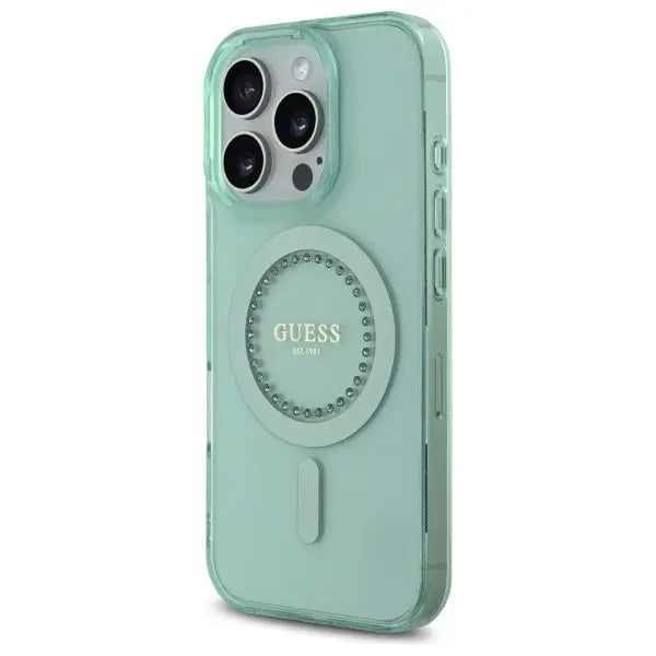 Guess IML Rhinestones MagSafe iPhone 16 Pro Max Case - Green - Cell phone cases and covers<<<HurtelXML