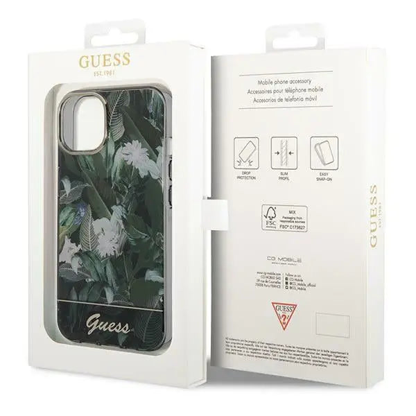 Guess Jungle Collection iPhone 14 Case - Green - Cell phone cases and covers<<<HurtelXML