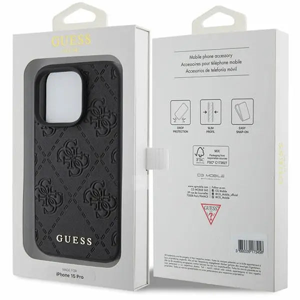 Guess Leather 4G Stamped case for iPhone 15 Pro Max - black - Cell phone cases and covers<<<HurtelXML