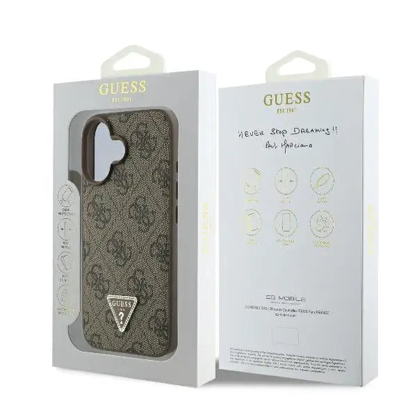 Guess Leather 4G Triangle Strass MagSafe Case for iPhone 16 Plus - Brown - Cell phone cases and covers<<<HurtelXML