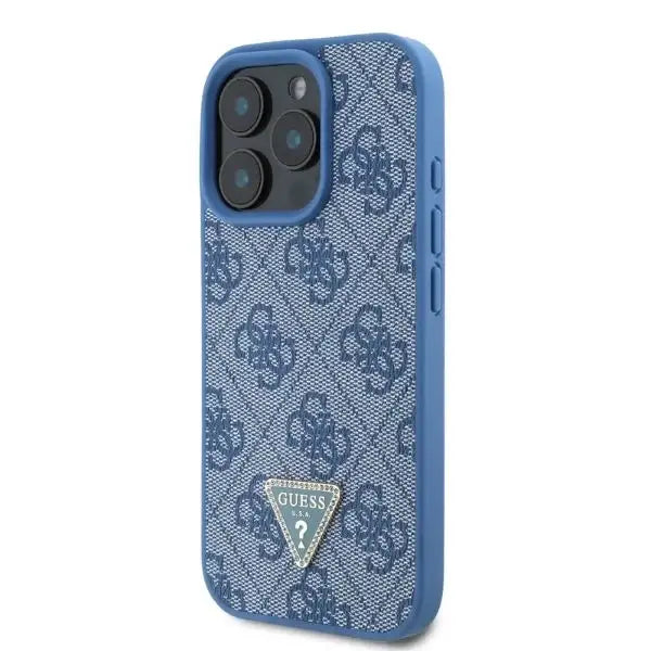 Guess Leather 4G Triangle Strass MagSafe Case for iPhone 16 Pro - Blue - Cell phone cases and covers<<<HurtelXML